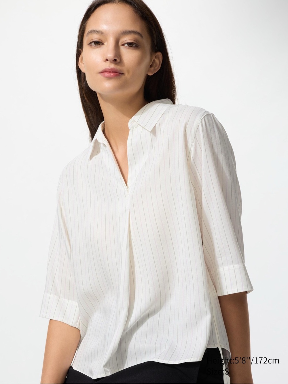 Uniqlo Rayon Skipper Collar 3/4 Sleeve Striped Blouse Size L NWT